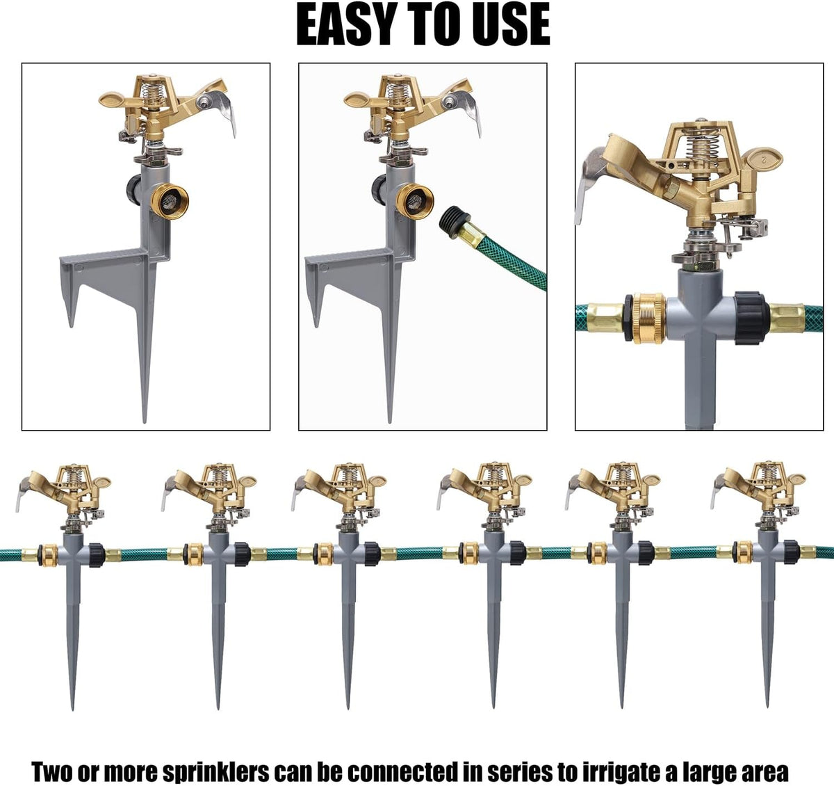2 Pack Impact Sprinkler Head on Metal Step Spike, Heavy Duty Zinc Alloy Lawn Sprinkler, Adjustable Coverage Nozzle on Sturdy Spike Base, 360 Degree Large Area Irrigation