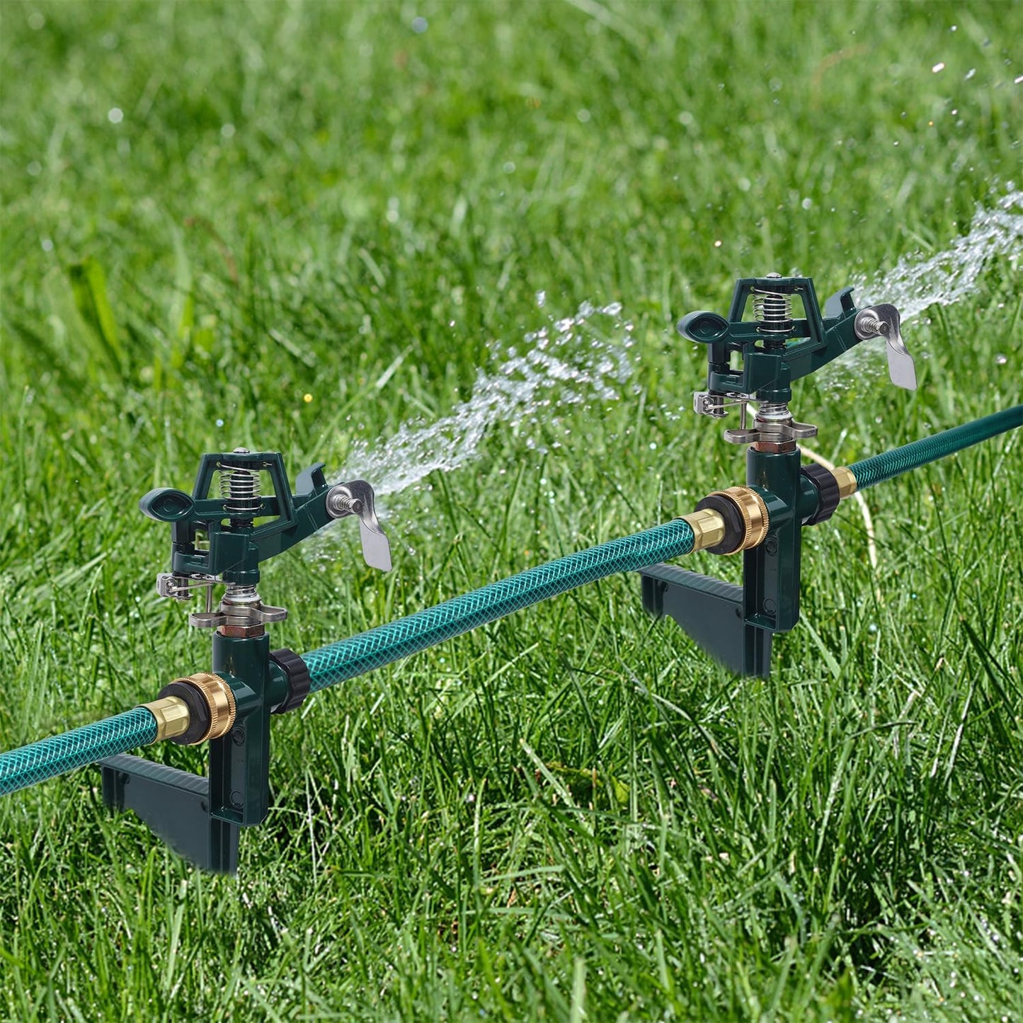 2 Pack Impact Sprinkler Head on Metal Step Spike, Heavy Duty Zinc Alloy Lawn Sprinkler, Adjustable Coverage Nozzle on Sturdy Spike Base, 360 Degree Large Area Irrigation