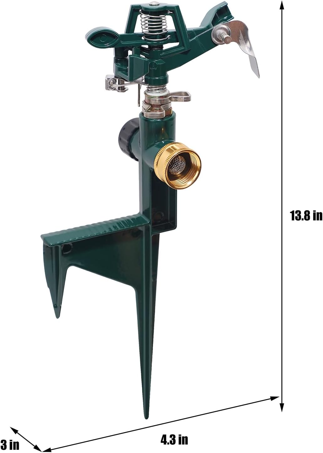 2 Pack Impact Sprinkler Head on Metal Step Spike, Heavy Duty Zinc Alloy Lawn Sprinkler, Adjustable Coverage Nozzle on Sturdy Spike Base, 360 Degree Large Area Irrigation