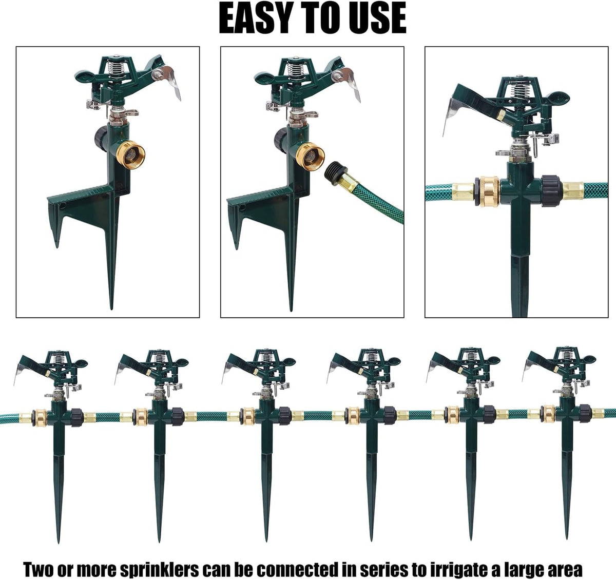 2 Pack Impact Sprinkler Head on Metal Step Spike, Heavy Duty Zinc Alloy Lawn Sprinkler, Adjustable Coverage Nozzle on Sturdy Spike Base, 360 Degree Large Area Irrigation