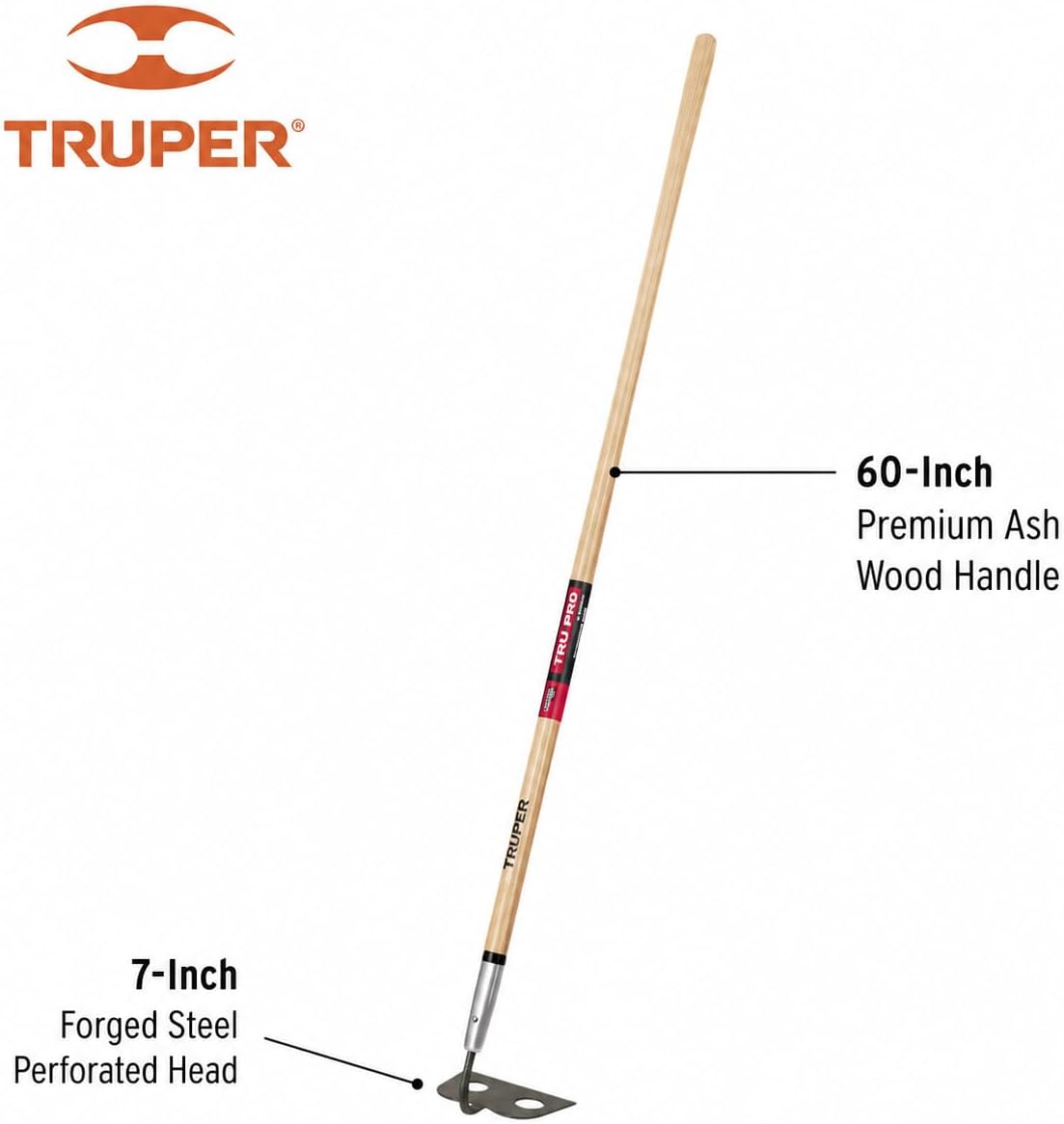 TruPro 7-Inch Forged Mortar Hoe, 60-Inch Premium North American Ash Wood Long Handle, Heavy-Duty Concrete, Mud, and Plaster Mixing Tool (Model 30020 / ATJ-XM)
