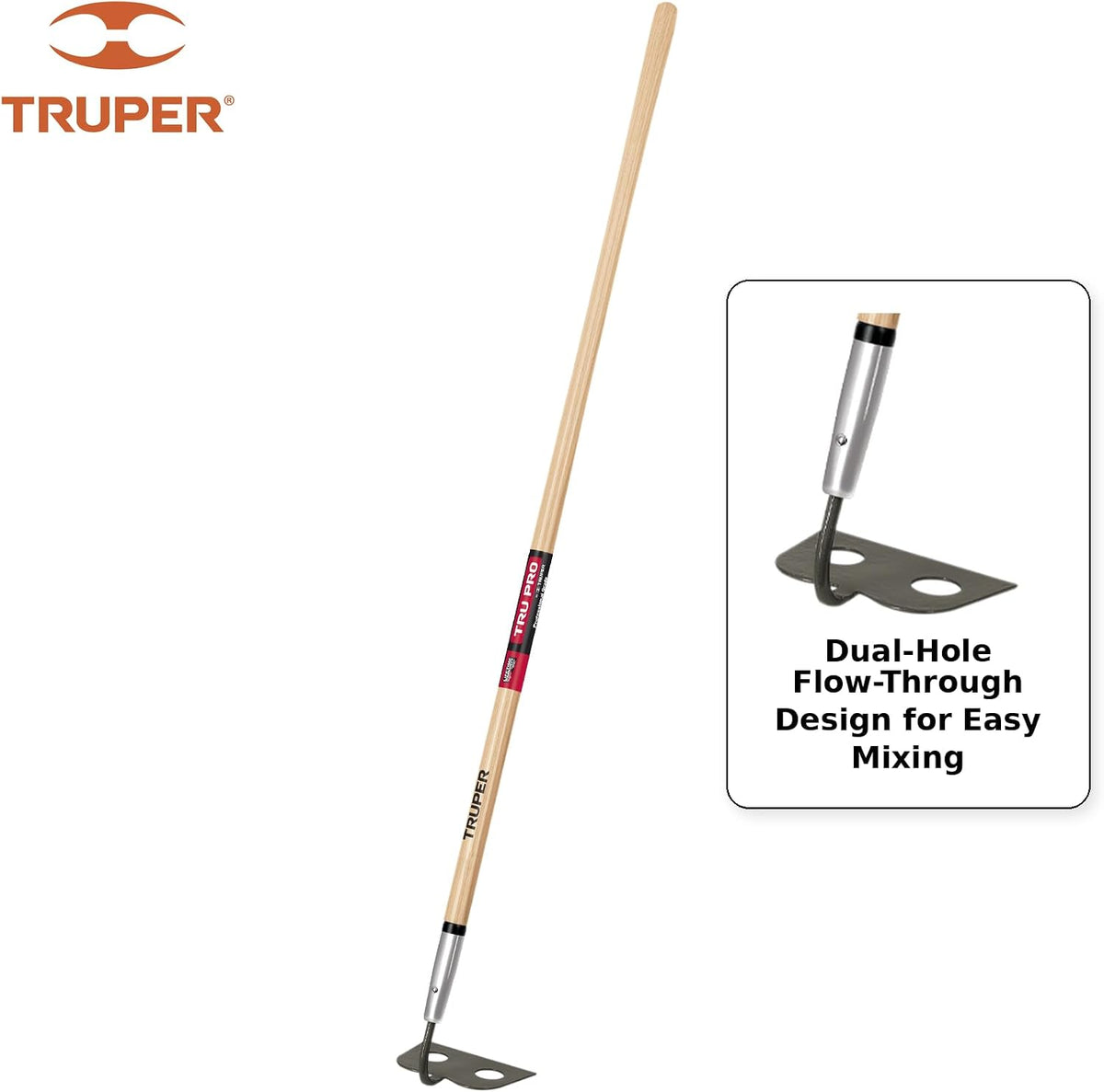 TruPro 7-Inch Forged Mortar Hoe, 60-Inch Premium North American Ash Wood Long Handle, Heavy-Duty Concrete, Mud, and Plaster Mixing Tool (Model 30020 / ATJ-XM)