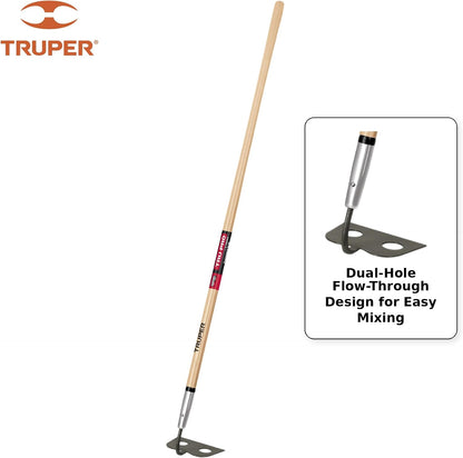 TruPro 7-Inch Forged Mortar Hoe, 60-Inch Premium North American Ash Wood Long Handle, Heavy-Duty Concrete, Mud, and Plaster Mixing Tool (Model 30020 / ATJ-XM)