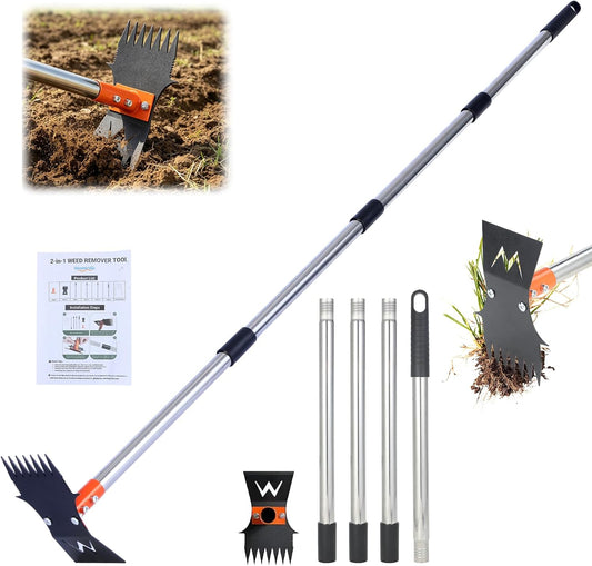 Weed Puller Tool, 60" Stand Up 2-in-1 Weed Rake & Garden Hoe