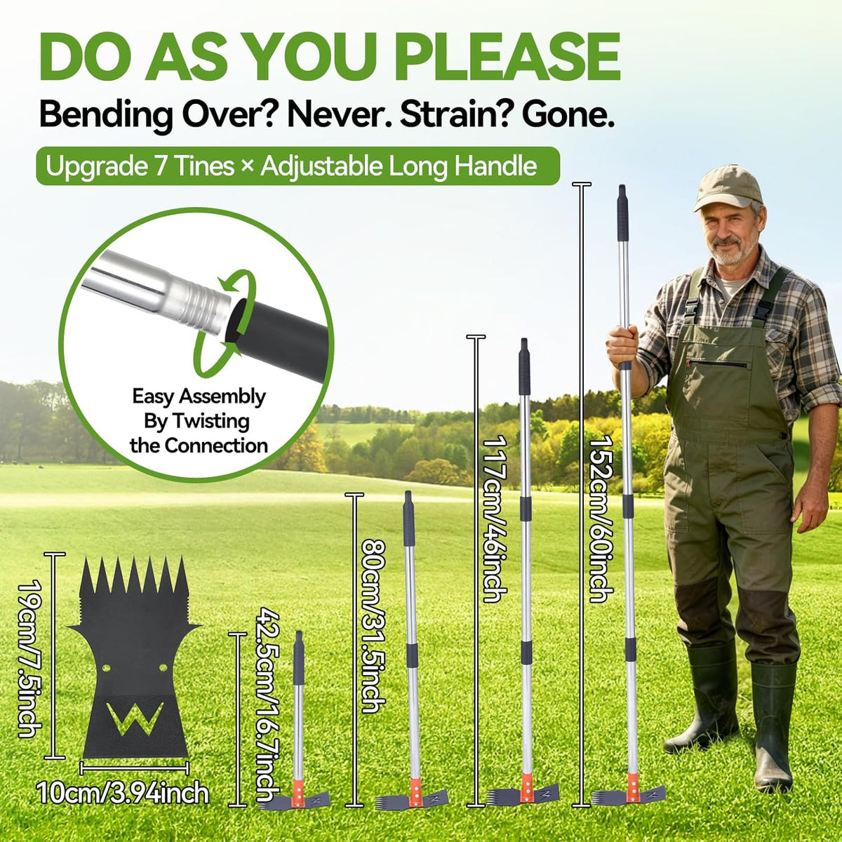 Weed Puller Tool, 60" Stand Up 2-in-1 Weed Rake & Garden Hoe