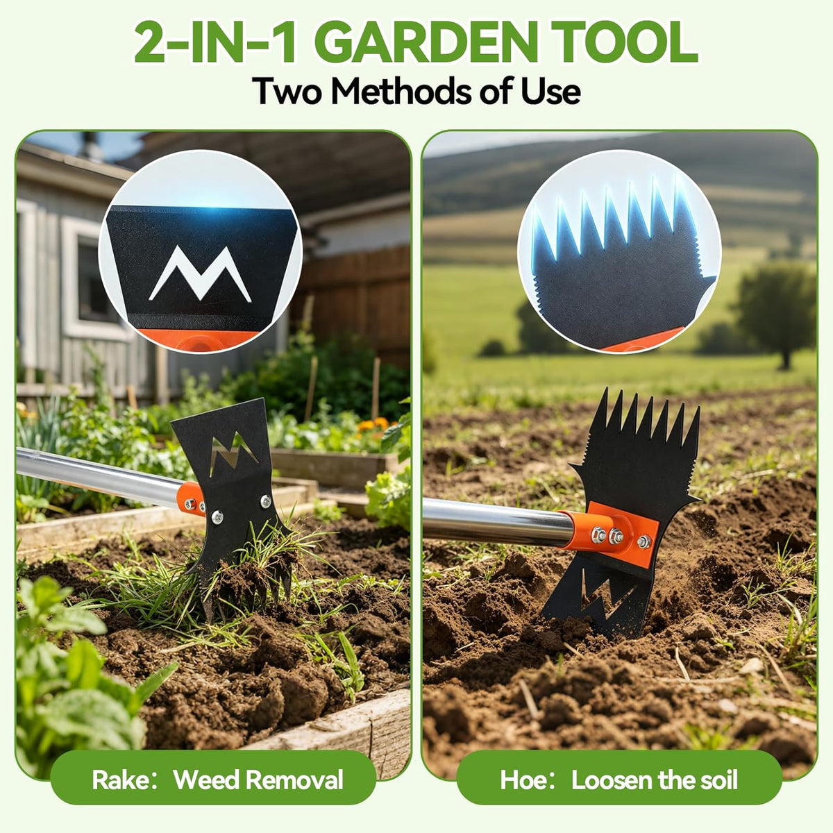 Weed Puller Tool, 60" Stand Up 2-in-1 Weed Rake & Garden Hoe