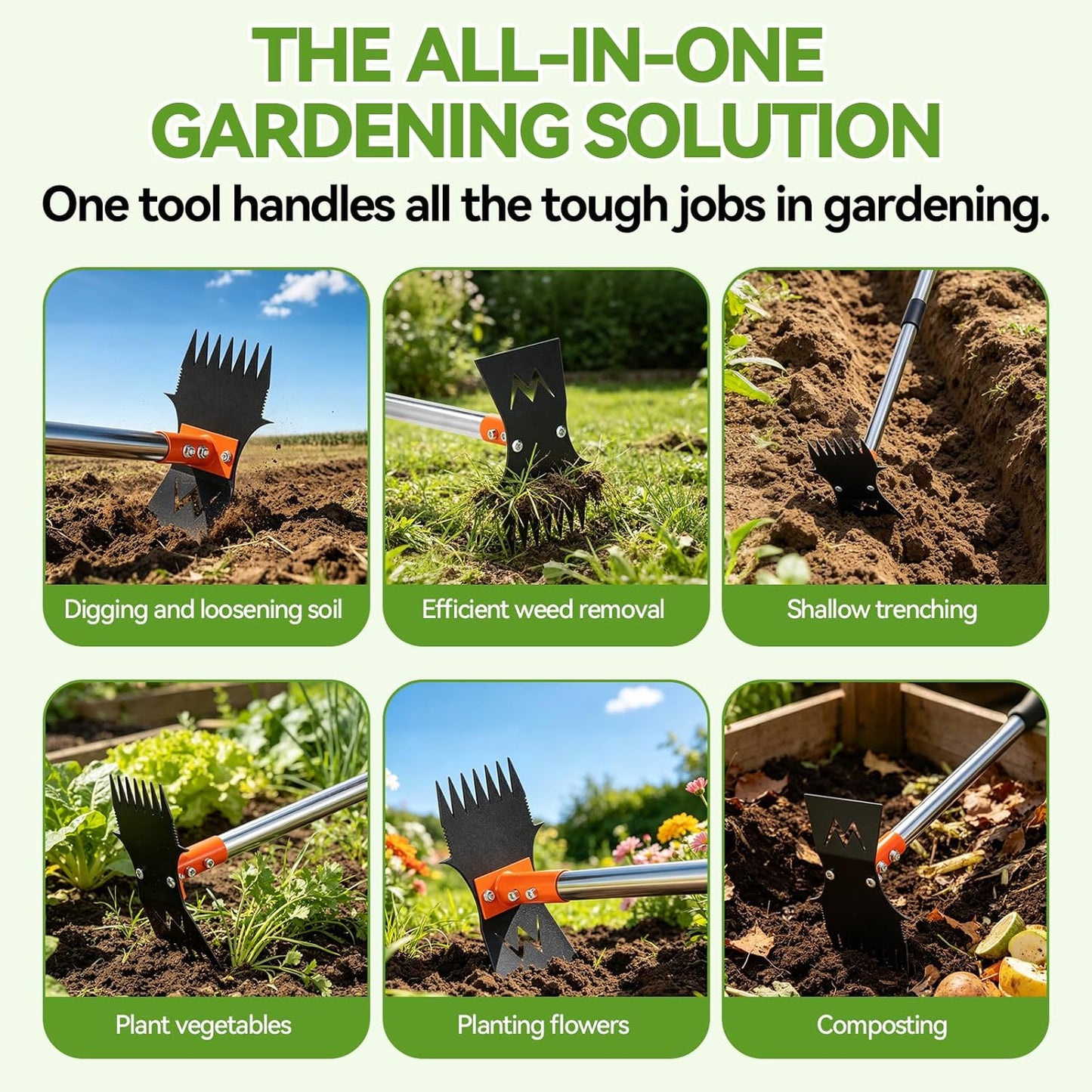 Weed Puller Tool, 60" Stand Up 2-in-1 Weed Rake & Garden Hoe