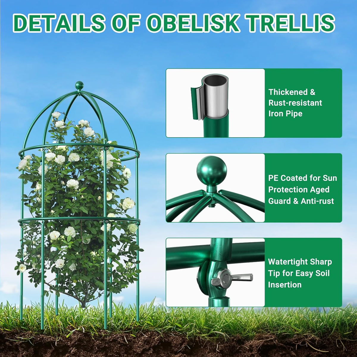3 Pack Metal Plant Cage Support, 31.5" H Peony Support