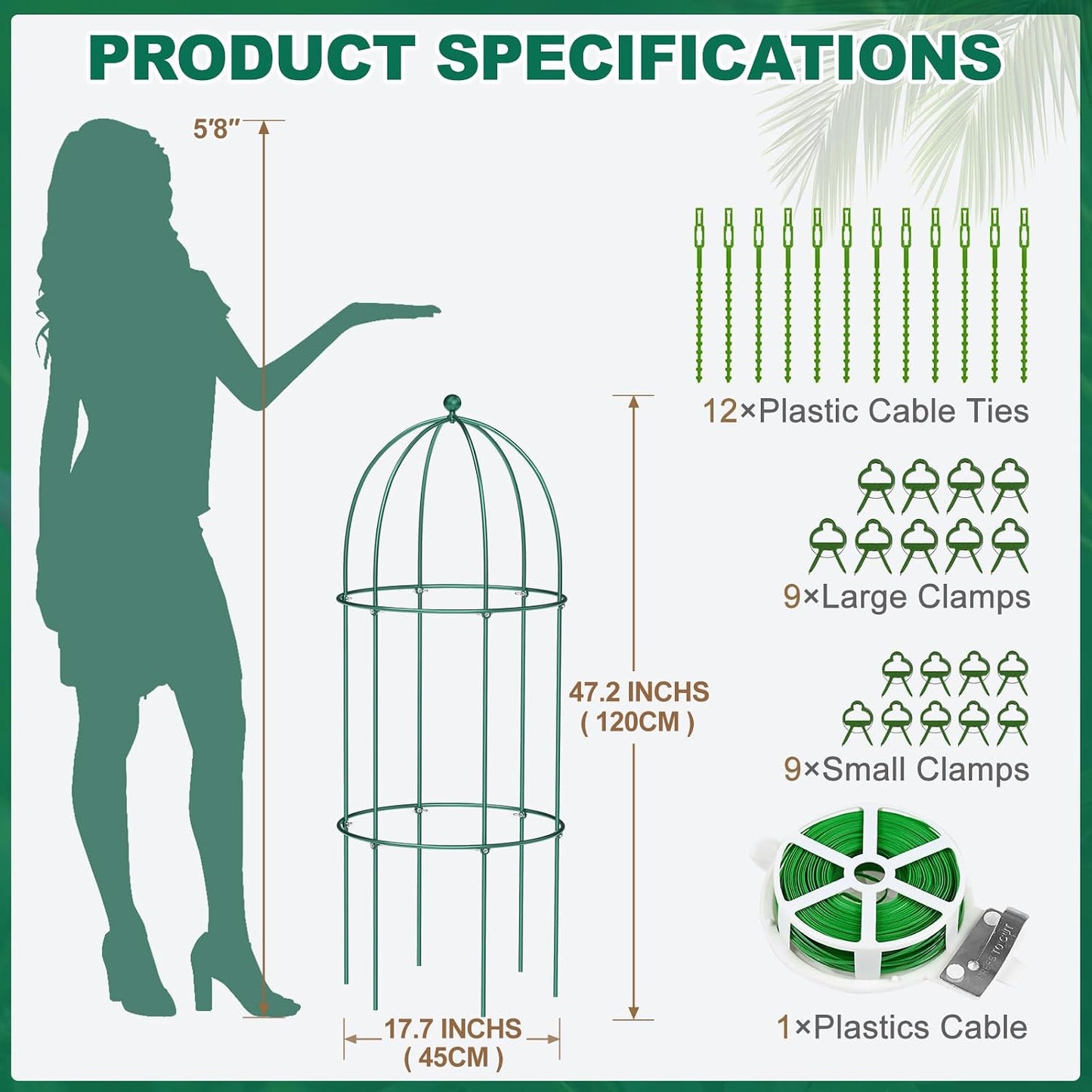3 Pack Metal Plant Cage Support, 31.5" H Peony Support