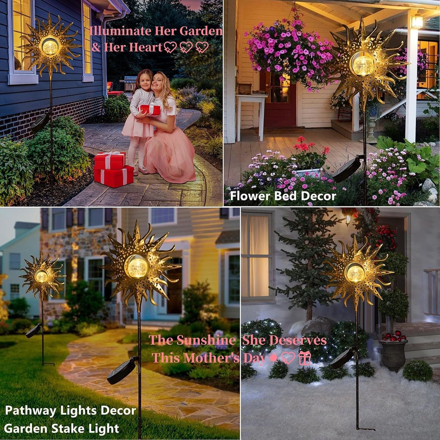 Sun Solar Lights Outdoor Waterproof Metal Garden Stakes for Patio Yard Walkway LawnPatio Mothers Gifts Mom Wife Grandma (Sun)