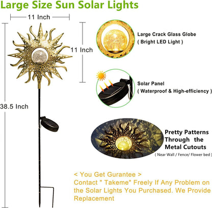 Sun Solar Lights Outdoor Waterproof Metal Garden Stakes for Patio Yard Walkway LawnPatio Mothers Gifts Mom Wife Grandma (Sun)