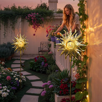 Sun Solar Lights Outdoor Waterproof Metal Garden Stakes for Patio Yard Walkway LawnPatio Mothers Gifts Mom Wife Grandma (Sun)
