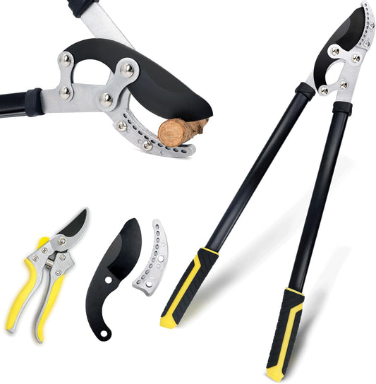Ratchet Anvil Loppers, Heavy Duty Tree Branch Cutters with 2" Cutting Capacity, Labor-Saving Garden Loppers with Additional SK5 Spare Blade for Yard, Orchard & Thick Shrub Trimming