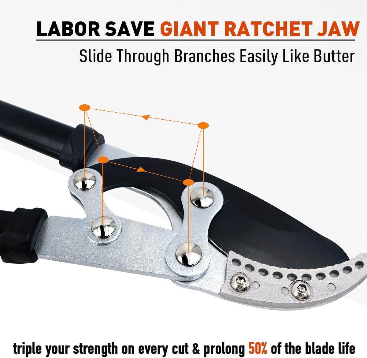 Ratchet Anvil Loppers, Heavy Duty Tree Branch Cutters with 2" Cutting Capacity, Labor-Saving Garden Loppers with Additional SK5 Spare Blade for Yard, Orchard & Thick Shrub Trimming