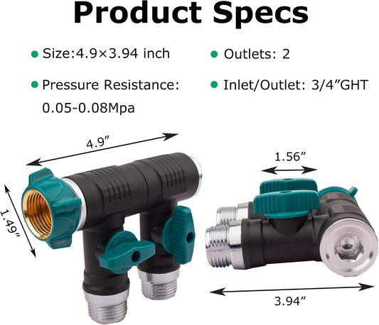 Hose Splitter, 2 Way splitter Rotary Heavy Duty, Hose Connector Rotated 360 Seperately,Garden Hose Splitter,Faucet Splitter,Outdoor Faucet Splitter,High Quilty Metal+Chrome Adapter.