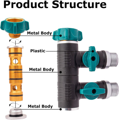 Hose Splitter, 2 Way splitter Rotary Heavy Duty, Hose Connector Rotated 360 Seperately,Garden Hose Splitter,Faucet Splitter,Outdoor Faucet Splitter,High Quilty Metal+Chrome Adapter.