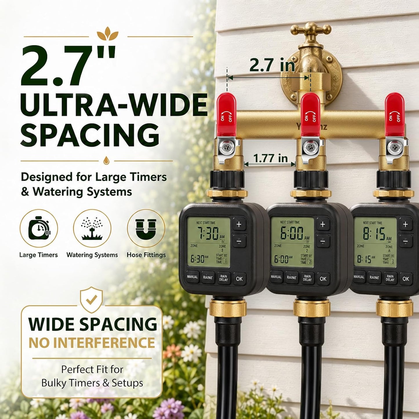 3 Way Garden Hose Splitter, 3/4" GHT Full Flow Hose Splitter
