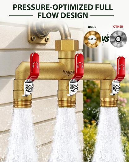 3 Way Garden Hose Splitter, 3/4" GHT Full Flow Hose Splitter