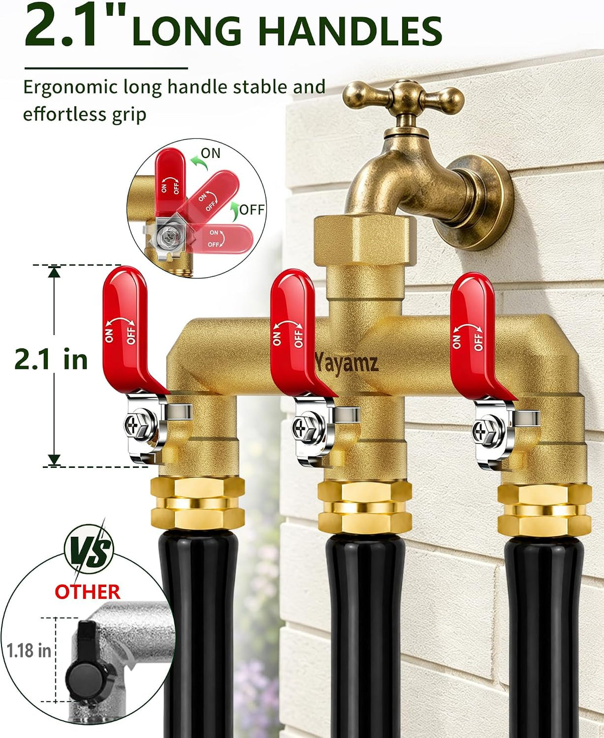 3 Way Garden Hose Splitter, 3/4" GHT Full Flow Hose Splitter