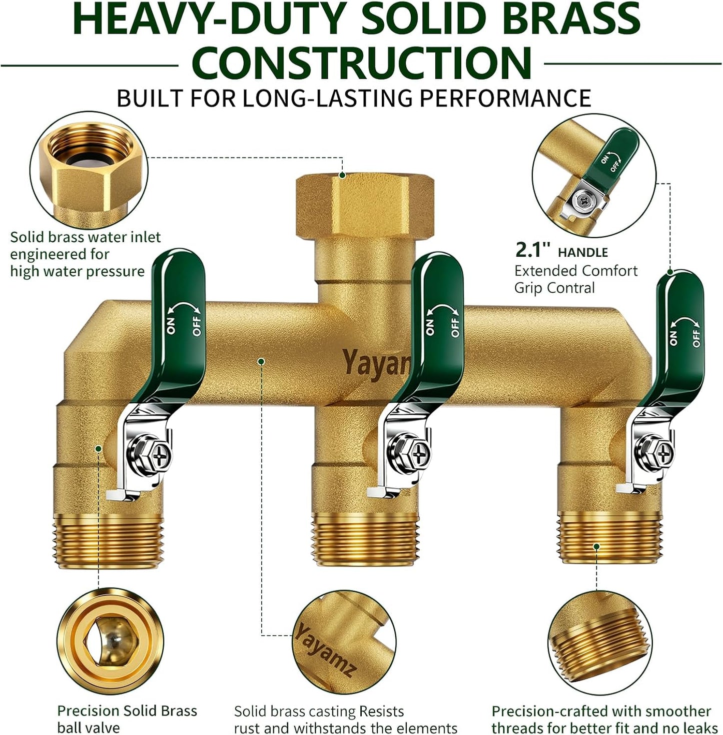 3 Way Garden Hose Splitter, 3/4" GHT Full Flow Hose Splitter