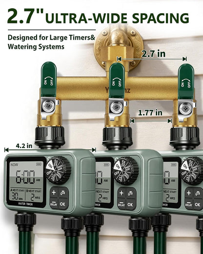 3 Way Garden Hose Splitter, 3/4" GHT Full Flow Hose Splitter
