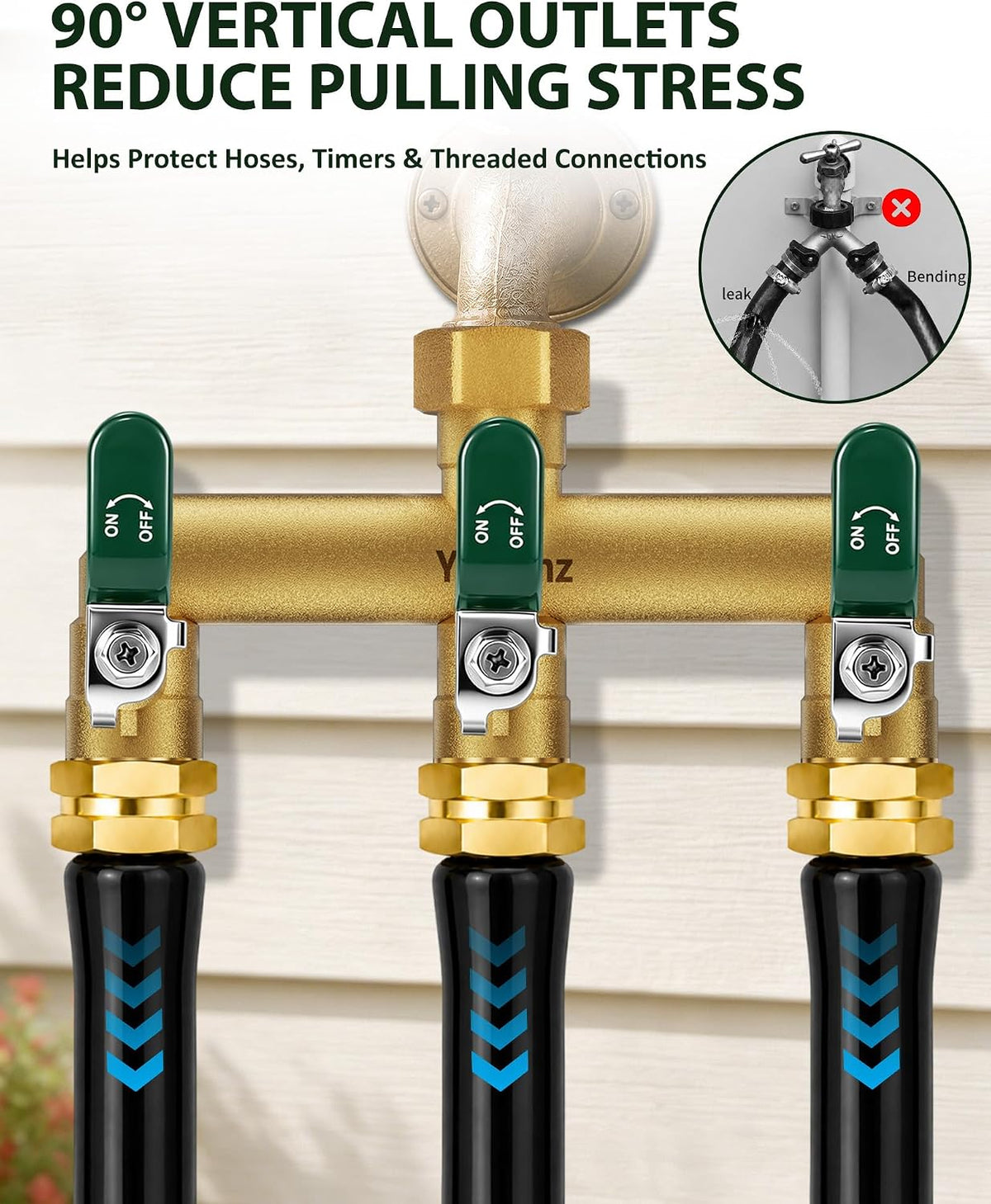 3 Way Garden Hose Splitter, 3/4" GHT Full Flow Hose Splitter