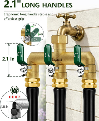 3 Way Garden Hose Splitter, 3/4" GHT Full Flow Hose Splitter