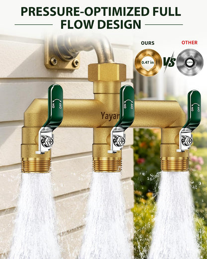 3 Way Garden Hose Splitter, 3/4" GHT Full Flow Hose Splitter