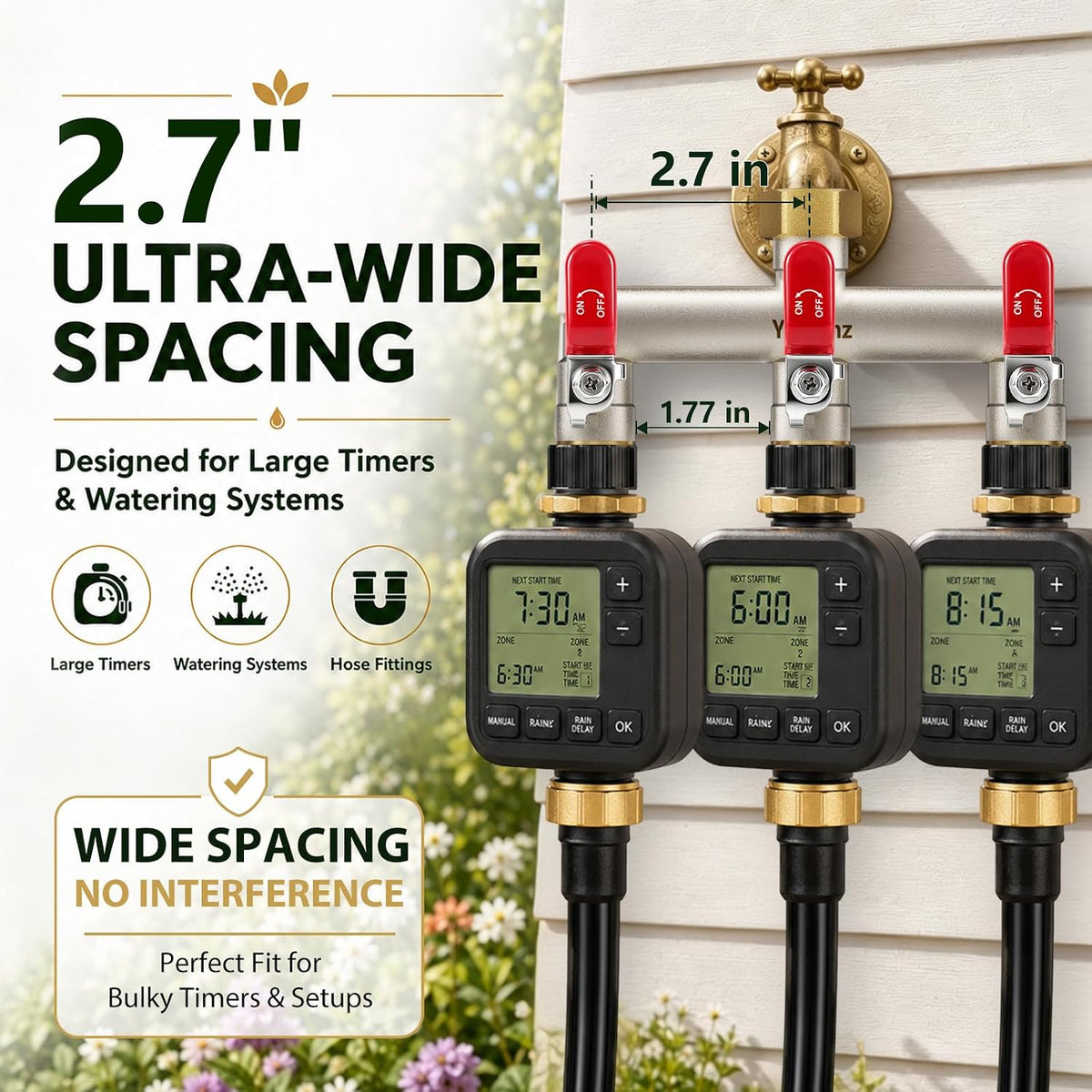 3 Way Garden Hose Splitter, 3/4" GHT Full Flow Hose Splitter