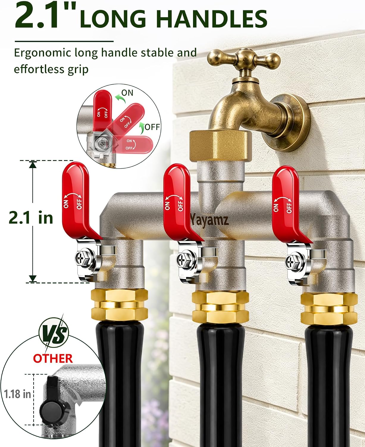 3 Way Garden Hose Splitter, 3/4" GHT Full Flow Hose Splitter
