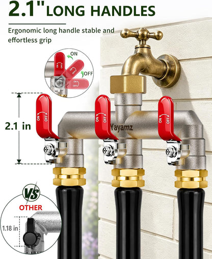 3 Way Garden Hose Splitter, 3/4" GHT Full Flow Hose Splitter