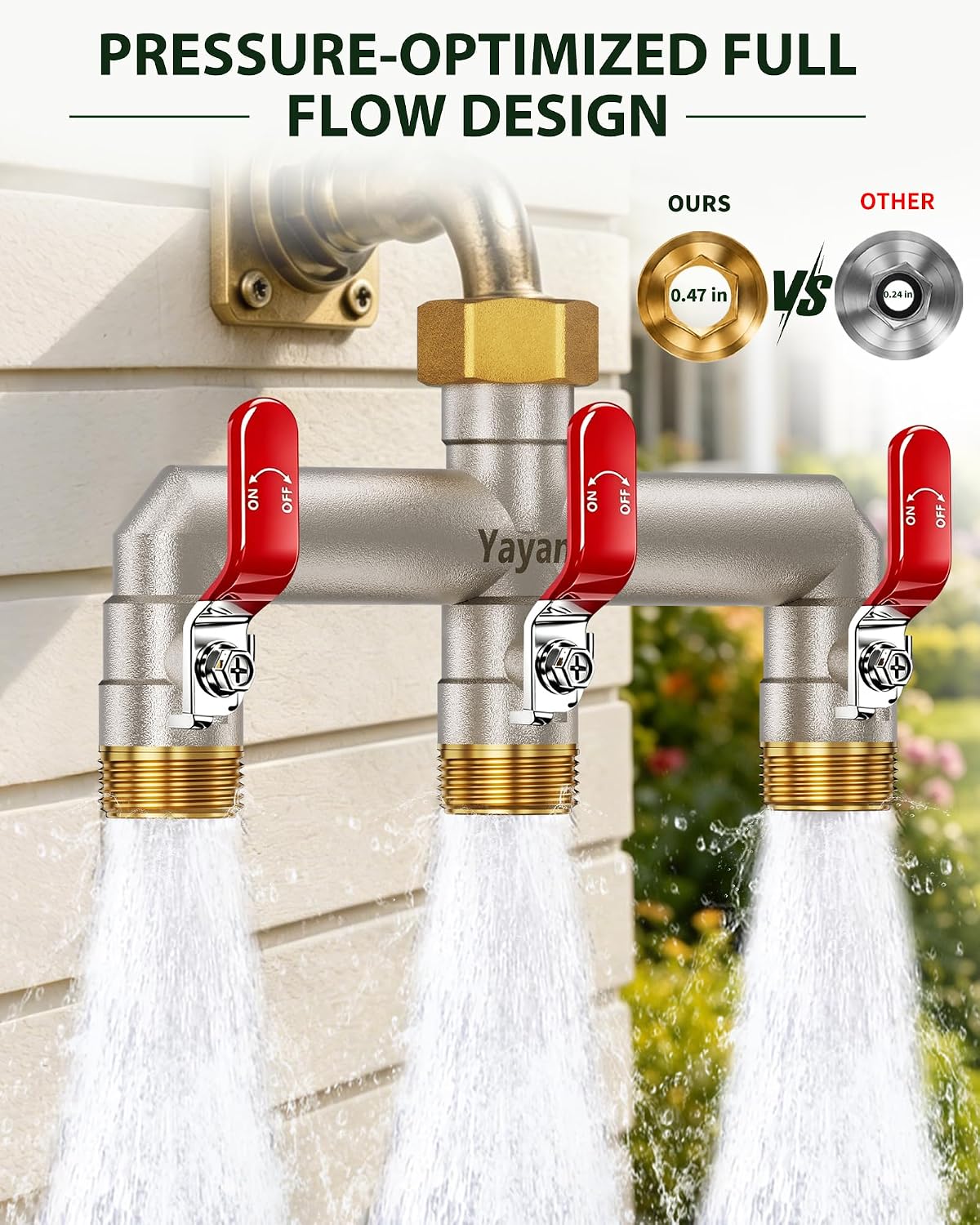 3 Way Garden Hose Splitter, 3/4" GHT Full Flow Hose Splitter
