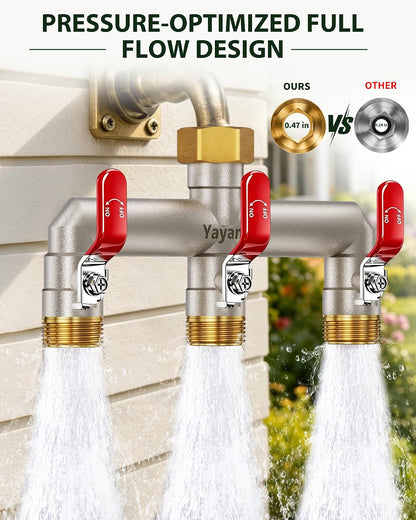 3 Way Garden Hose Splitter, 3/4" GHT Full Flow Hose Splitter