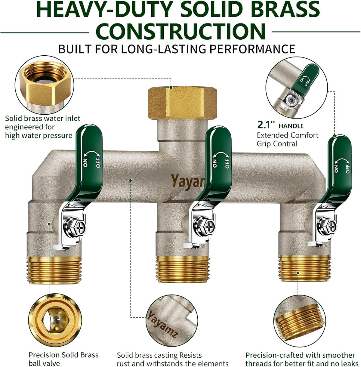 3 Way Garden Hose Splitter, 3/4" GHT Full Flow Hose Splitter
