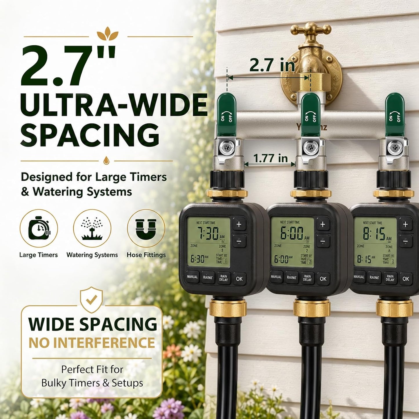 3 Way Garden Hose Splitter, 3/4" GHT Full Flow Hose Splitter