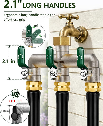 3 Way Garden Hose Splitter, 3/4" GHT Full Flow Hose Splitter