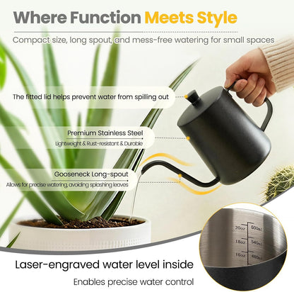 Watering Can for Indoor Plants, 20 oz Metal Small Plant Watering Can with Long Spout for House Plants, 13.5 oz Glass Plant Mister Spray Bottle for Bonsai Garden Flowers Decorative (Green)