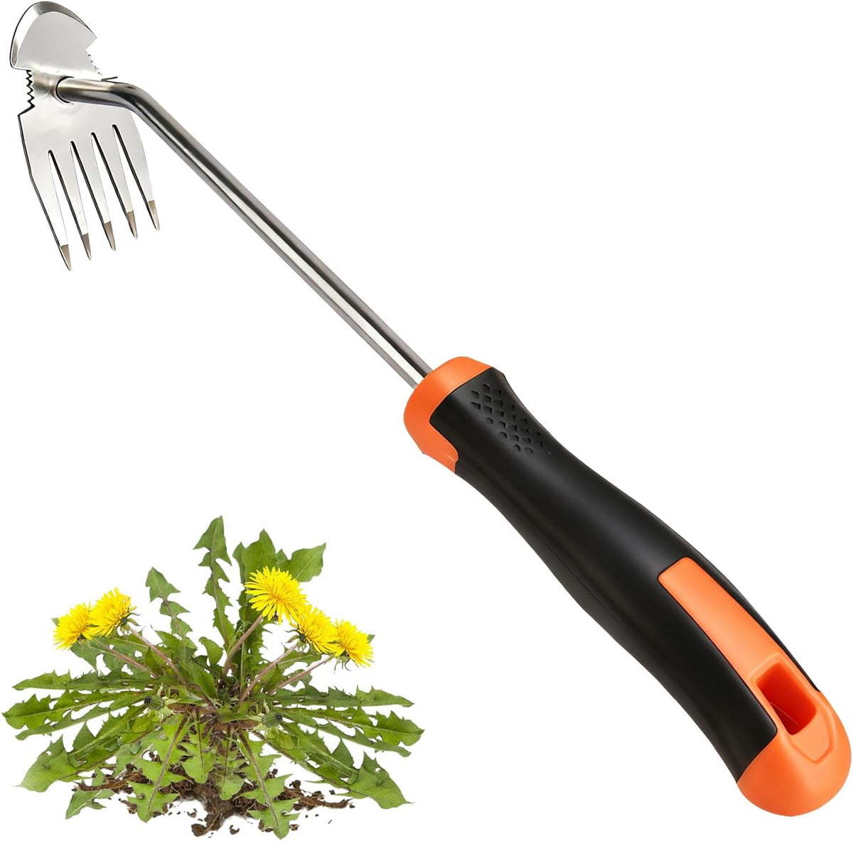 Weed Puller Tool,Newly Upgraded Garden Weeder Stainless Steel Hand Weeder Tool,Multi-Purpose 5 Teeth Weed Remover Tool Weeding Tools for Gardening (Rubber Handle)