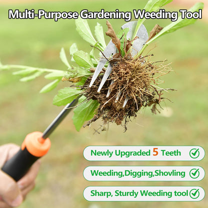 Weed Puller Tool,Newly Upgraded Garden Weeder Stainless Steel Hand Weeder Tool,Multi-Purpose 5 Teeth Weed Remover Tool Weeding Tools for Gardening (Rubber Handle)