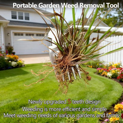Weed Puller Tool,Newly Upgraded Garden Weeder Stainless Steel Hand Weeder Tool,Multi-Purpose 5 Teeth Weed Remover Tool Weeding Tools for Gardening (Rubber Handle)