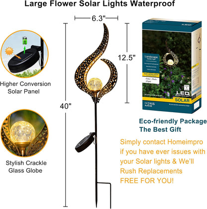 Outdoor Garden Gifts Solar Lights Stake Waterproof, Mothers Day Gifts Mom, Crackle Glass Metal Flower LED Yard Art Ornaments Lights for Pathway, Lawn or Courtyard, Birthday Gifts Women (Bronze)