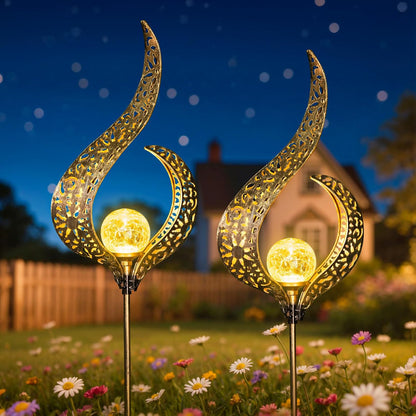 Outdoor Garden Gifts Solar Lights Stake Waterproof, Mothers Day Gifts Mom, Crackle Glass Metal Flower LED Yard Art Ornaments Lights for Pathway, Lawn or Courtyard, Birthday Gifts Women (Bronze)