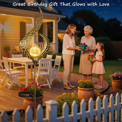 Outdoor Garden Gifts Solar Lights Stake Waterproof, Mothers Day Gifts Mom, Crackle Glass Metal Flower LED Yard Art Ornaments Lights for Pathway, Lawn or Courtyard, Birthday Gifts Women (Bronze)