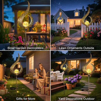 Outdoor Garden Gifts Solar Lights Stake Waterproof, Mothers Day Gifts Mom, Crackle Glass Metal Flower LED Yard Art Ornaments Lights for Pathway, Lawn or Courtyard, Birthday Gifts Women (Bronze)
