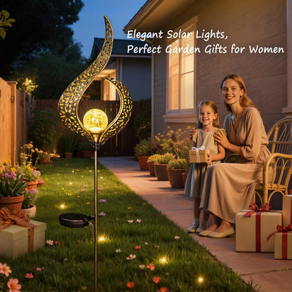 Outdoor Garden Gifts Solar Lights Stake Waterproof, Mothers Day Gifts Mom, Crackle Glass Metal Flower LED Yard Art Ornaments Lights for Pathway, Lawn or Courtyard, Birthday Gifts Women (Bronze)