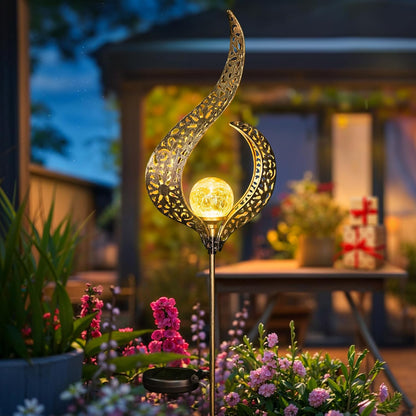 Outdoor Garden Gifts Solar Lights Stake Waterproof, Mothers Day Gifts Mom, Crackle Glass Metal Flower LED Yard Art Ornaments Lights for Pathway, Lawn or Courtyard, Birthday Gifts Women (Bronze)