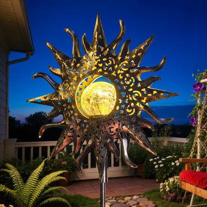 Outdoor Garden Gifts Solar Lights Stake Waterproof, Mothers Day Gifts Mom, Crackle Glass Metal Flower LED Yard Art Ornaments Lights for Pathway, Lawn or Courtyard, Birthday Gifts Women (Bronze)