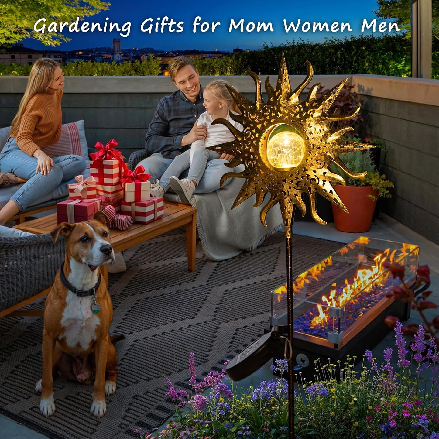 Outdoor Garden Gifts Solar Lights Stake Waterproof, Mothers Day Gifts Mom, Crackle Glass Metal Flower LED Yard Art Ornaments Lights for Pathway, Lawn or Courtyard, Birthday Gifts Women (Bronze)