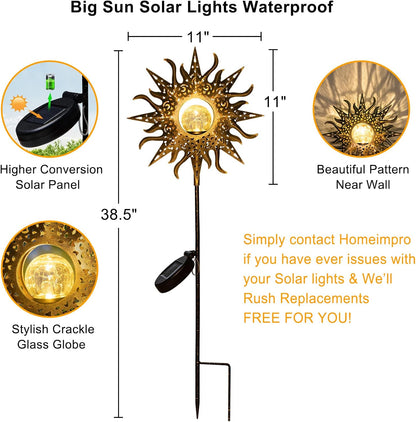 Outdoor Garden Gifts Solar Lights Stake Waterproof, Mothers Day Gifts Mom, Crackle Glass Metal Flower LED Yard Art Ornaments Lights for Pathway, Lawn or Courtyard, Birthday Gifts Women (Bronze)