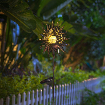 Outdoor Garden Gifts Solar Lights Stake Waterproof, Mothers Day Gifts Mom, Crackle Glass Metal Flower LED Yard Art Ornaments Lights for Pathway, Lawn or Courtyard, Birthday Gifts Women (Bronze)